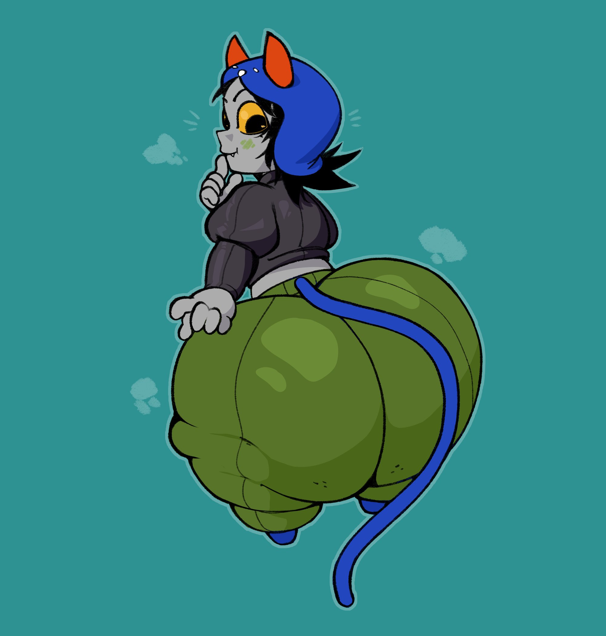 black hair, bottom heavy, breasts, clothing, female, grey skin, homestuck, hyper, hyper ass, ms paint adventures, nepeta leijon, pineapalooza, small breasts, source request, sweatpants, tail, thick thighs