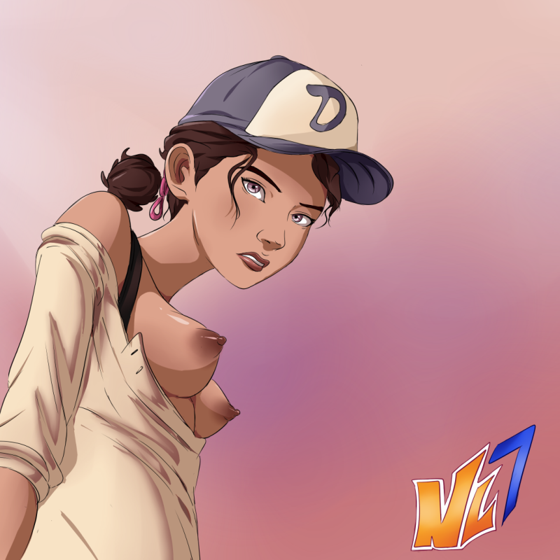 1girls baseball_cap breasts brown_hair brunette clementine_(a_new_frontier) clementine_(the_walking_dead) dark-skinned_female dark_nipples exposed_breasts hat looking_at_viewer nipples nolegal puffy_nipples shirt_pulled_down telltale_games the_walking_dead the_walking_dead:_a_new_frontier the_walking_dead_game