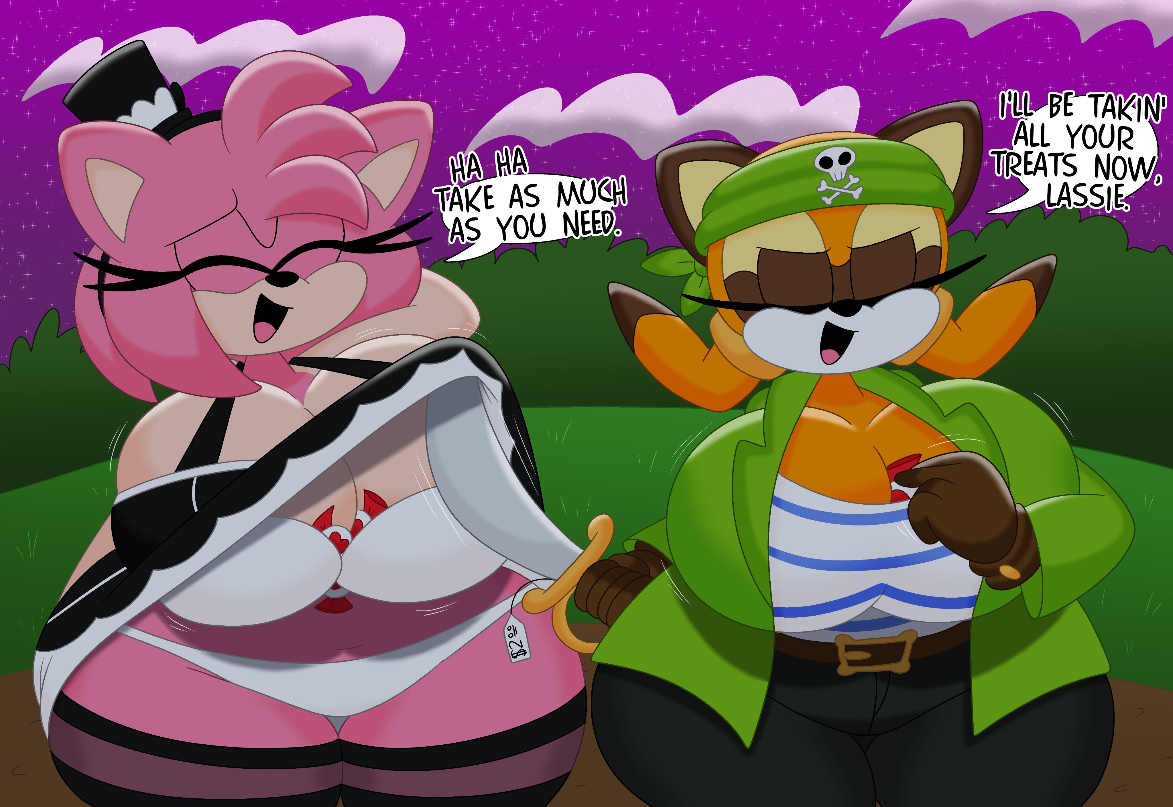 3barts, amy rose, big breasts, bra, breasts, english text, female, furry, halloween, halloween costume, marine the raccoon, panties, sonic (series), sonic the hedgehog (series), white bra, white panties, wide hips