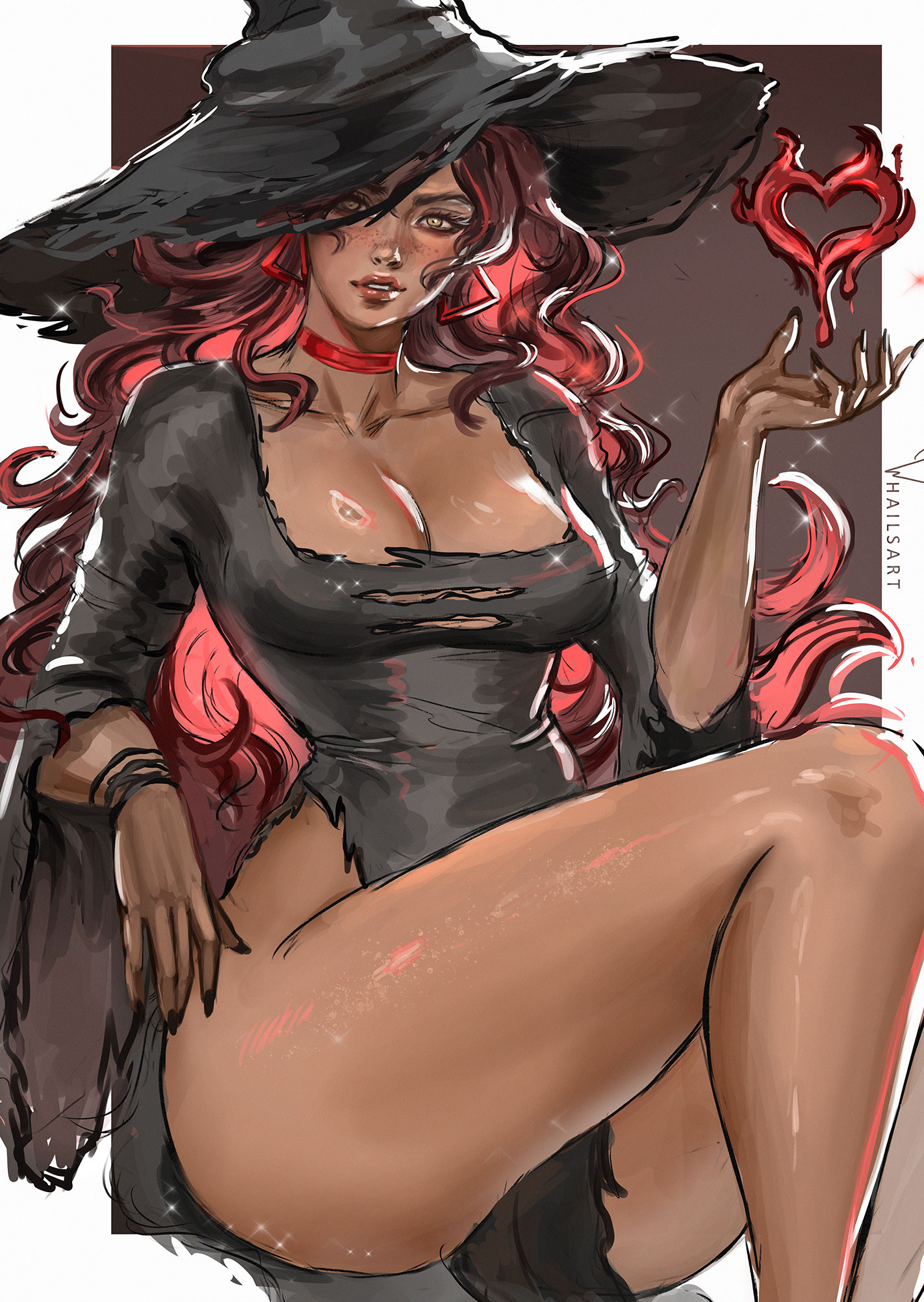 1girls, beautiful, costume, female, gorgeous, green eyes, halloween, halloween costume, hazel eyes, magic, marvel, marvel comics, marvel rivals, red band, red choker, red hair, scarlet witch, scarlet witch (marvel rivals), solo, wanda maximoff, whailsart, witch, witch hat