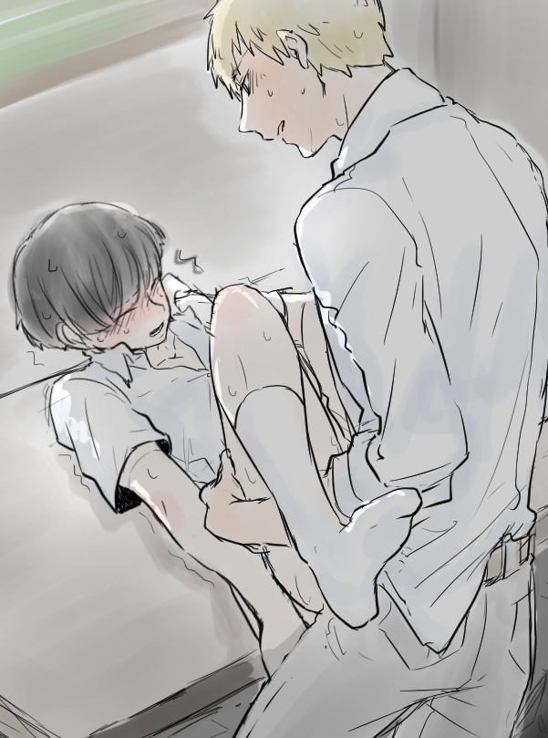 2boys, age difference, anal, arataka reigen, black hair, blonde hair, femboy, gay, girly, male, male only, mob psycho 100, multiple boys, multiple males, sex, shigeo kageyama, size difference, tagme, yaoi