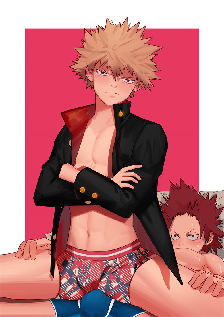2boys, bulge, crotch, eijirou kirishima, gay, gay male, katsuki bakugou, male, male only, multiple boys, multiple males, my hero academia, sitting on person, tagme, underwear, yaoi