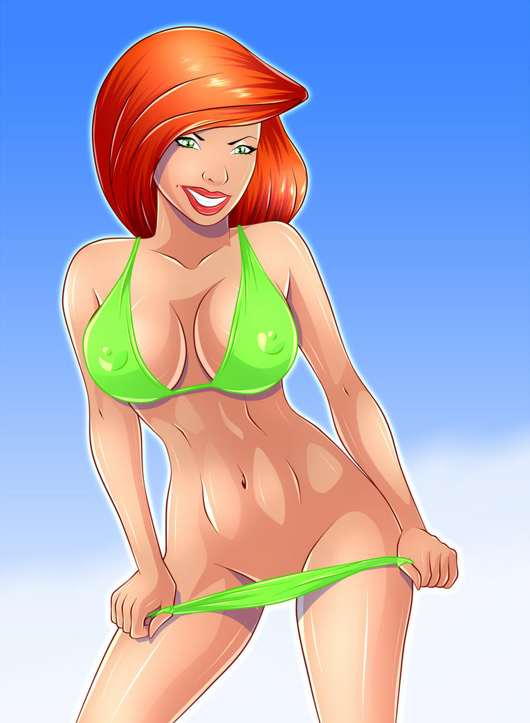 ann_possible bare_shoulders belly bikini breasts cleavage covered_breasts disney disney_channel erect_nipples female female_only green_eyes hips kim_possible large_breasts legs long_hair navel nipple_bulge nipples red_hair solo straight_hair swimsuit thighs zfive