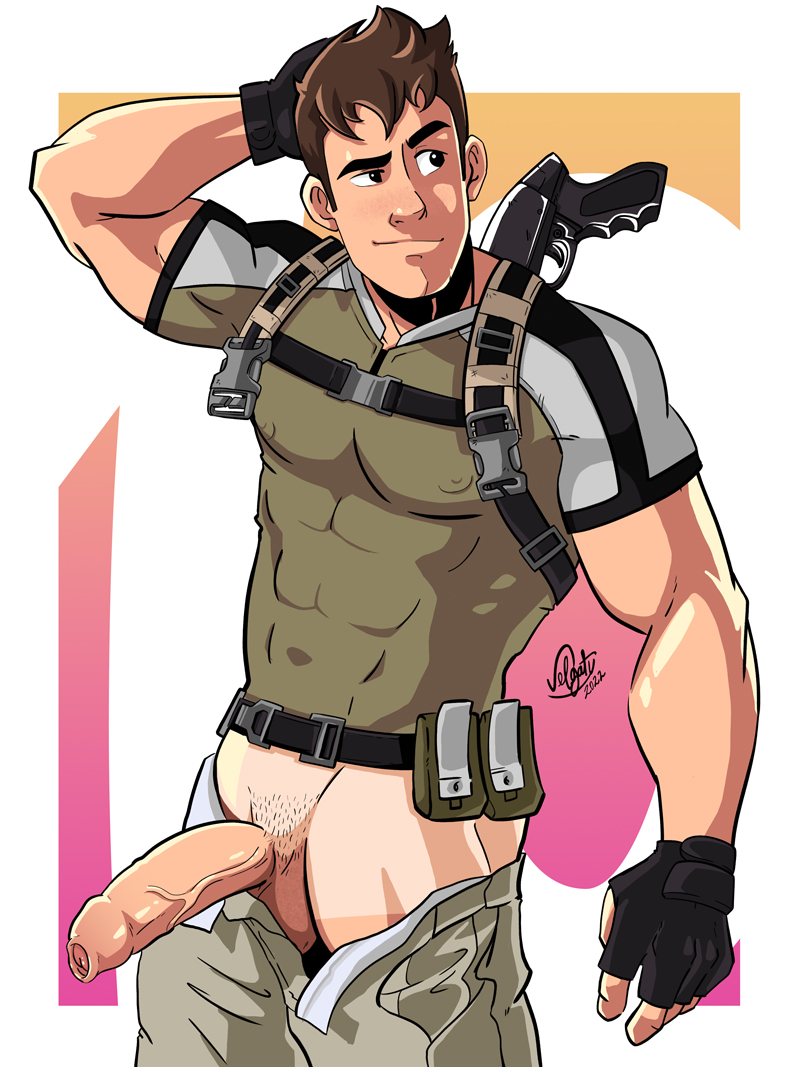 big_cock big_penis boner chris_redfield_(cosplay) erect_penis erection hard_on huge_cock male male_only muscles muscular muscular_male pants_down pietro_(velgaty) resident_evil twitter_user_oc uncut veiny_penis velgaty