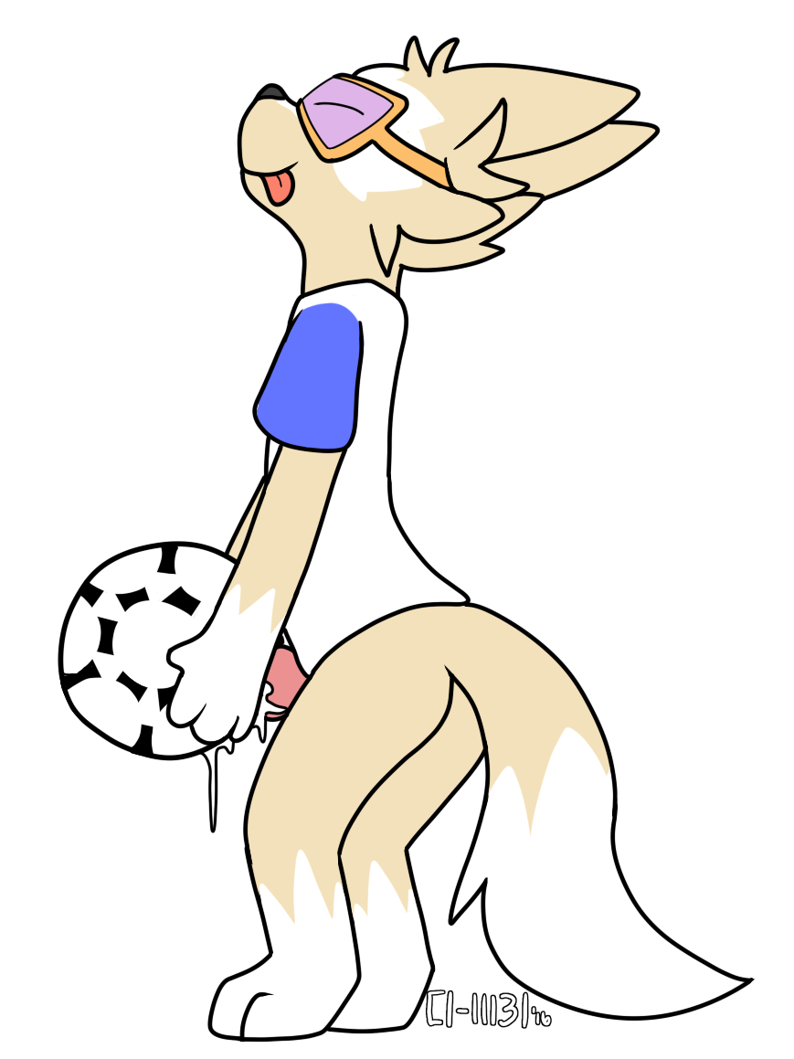 1boy anthro ass ball bottomless c1_11131 canine closed_eyes clothed clothing cum erection eyewear fifa goggles male male_only mammal masturbation penis shirt simple_background soccer soccer_ball solo sport standing tongue tongue_out wolf zabivaka