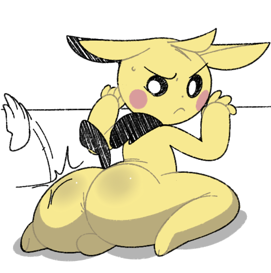 1boy anus ass balls femboy invalid_tag looking_at_viewer male male_only mammal nintendo pichu pokemon robbonp rodent simple_background solo video_games white_background