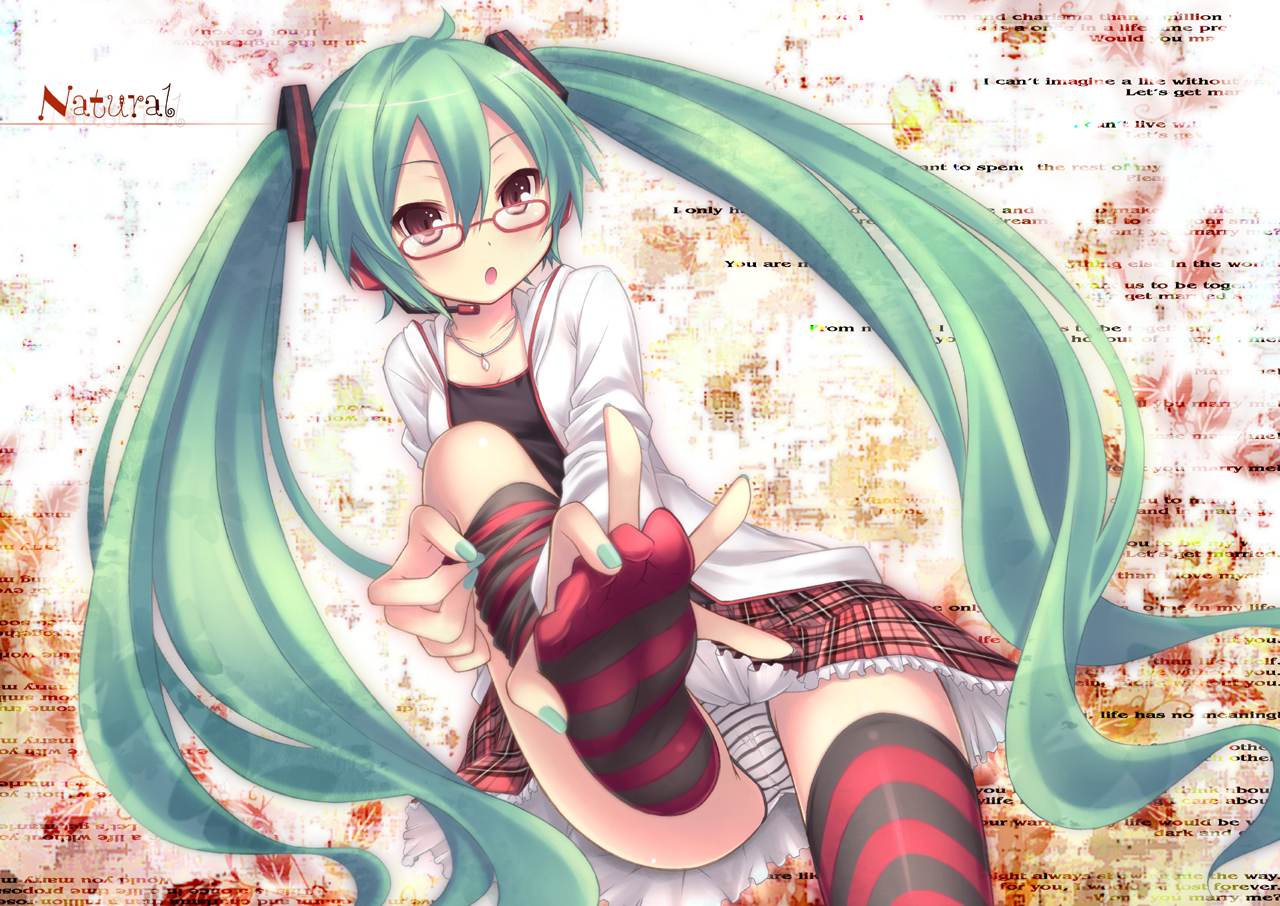 1girl, 1girls, bespectacled, feet, female, female only, foot fetish, foot focus, glasses, green hair, hatsune miku, hatsune miku (natural), headphones, headset, jewelry, long hair, nail polish, nails, necklace, open mouth, panties, project diva, red eyes, skirt, socks, solo, stockings, striped, striped panties, striped thighhighs, thighhighs, thighs, tied hair, twintails, underwear, very long hair, vocaloid