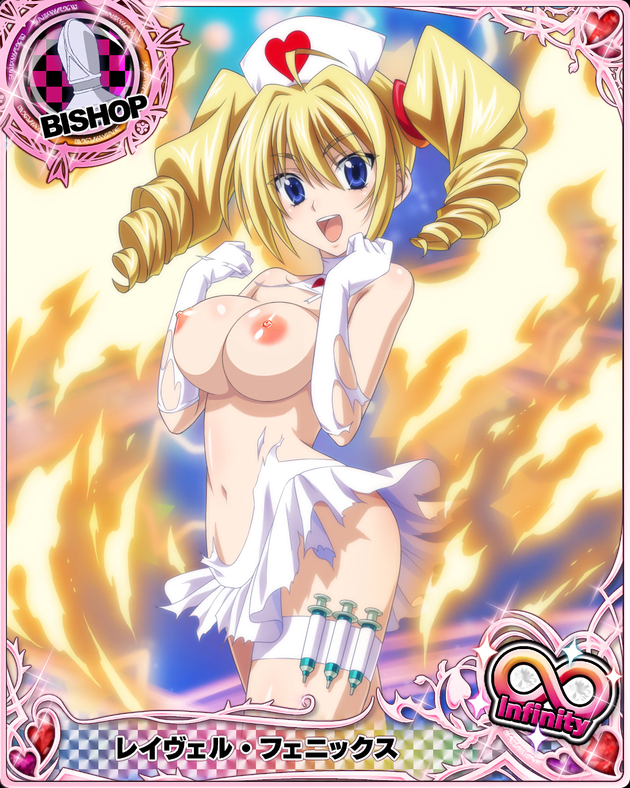 blonde hair, blue eyes, breasts, card (medium), female, high school dxd, large breasts, photoshop, ravel phenex, topless