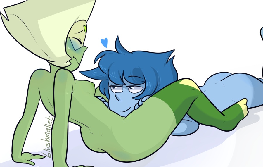 blushmallet cartoon_network female_only gem_(species) imminent_cunnilingus lapidot lapis_lazuli_(steven_universe) legwear peridot_(steven_universe) simple_background steven_universe yuri