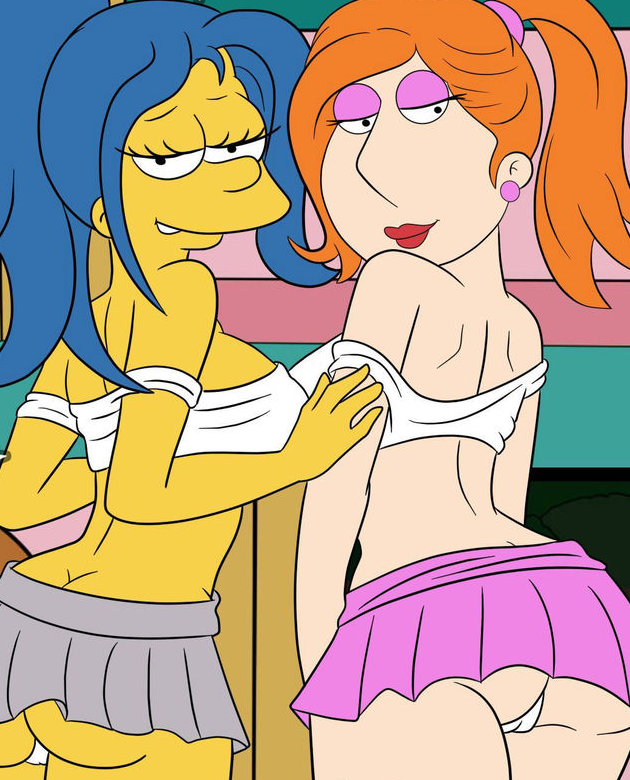 2girls ass blue_hair croc_(artist) family_guy lois_griffin looking_at_viewer looking_back marge_simpson the_simpsons