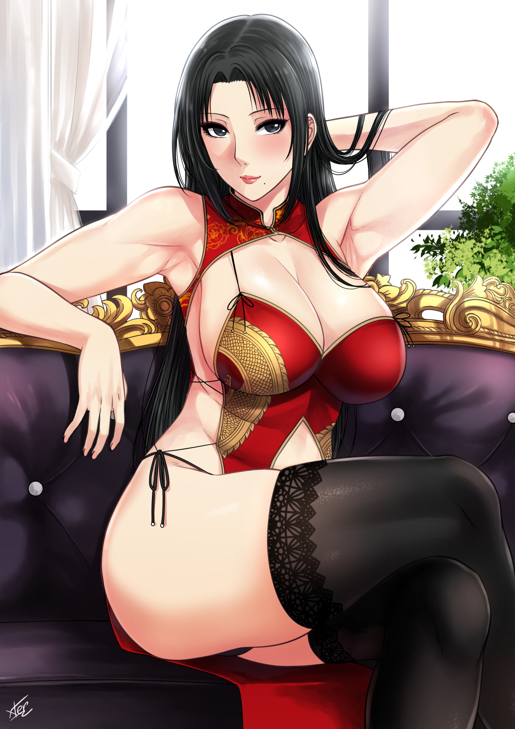 1girls, armpits, big breasts, breasts, cleavage, female, female only, large breasts, looking at viewer, solo, thighhighs, xtermination