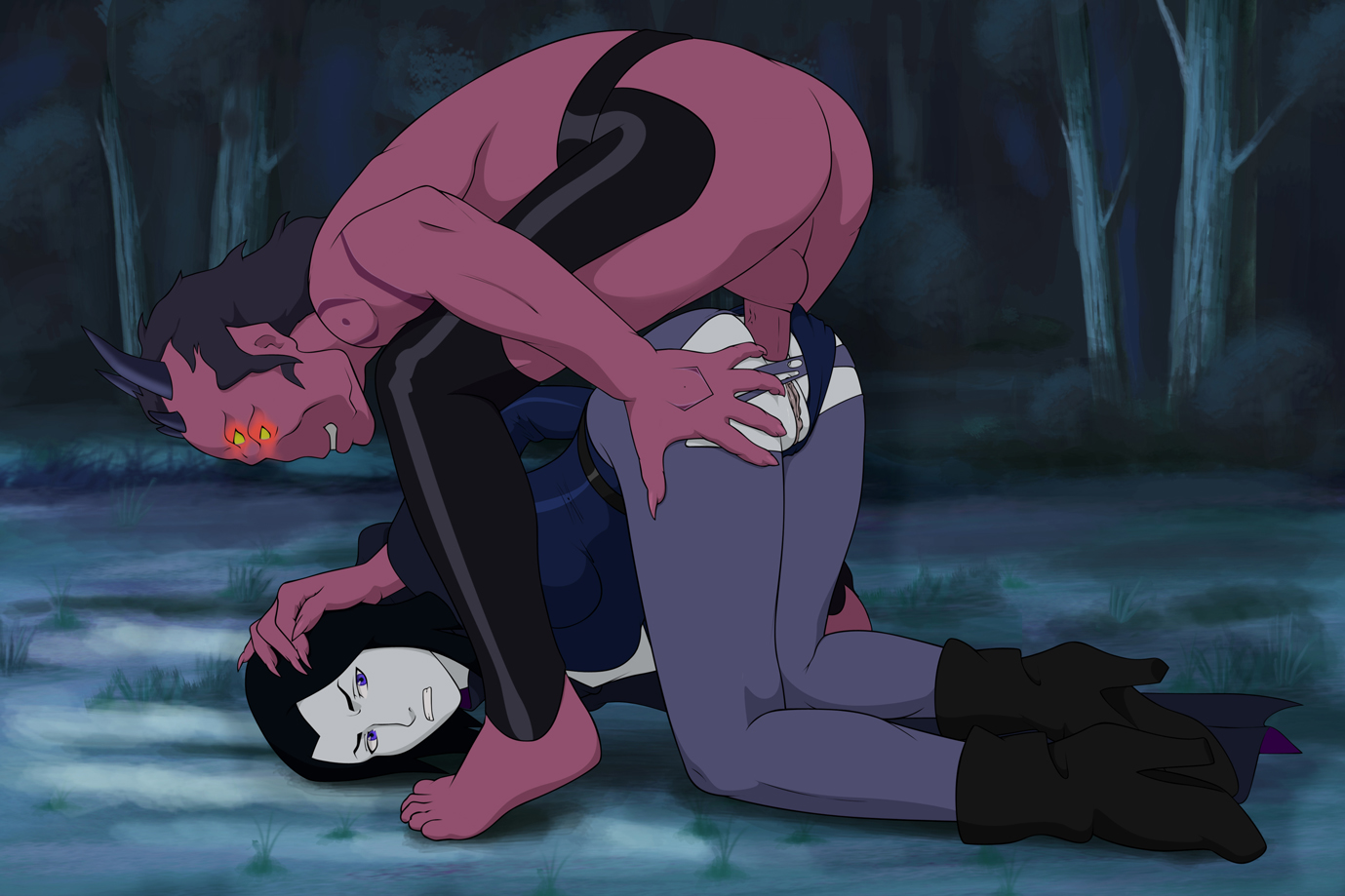 anal, anaxus, anus, balls, dc, dc comics, dcamu, doggy style, father and daughter, female, incest, justice league vs teen titans, male, penis, pussy, rachel roth, rape, raven (dc), raven (dcamu), ripped clothes, superheroine, teen titans, testicles, trigon