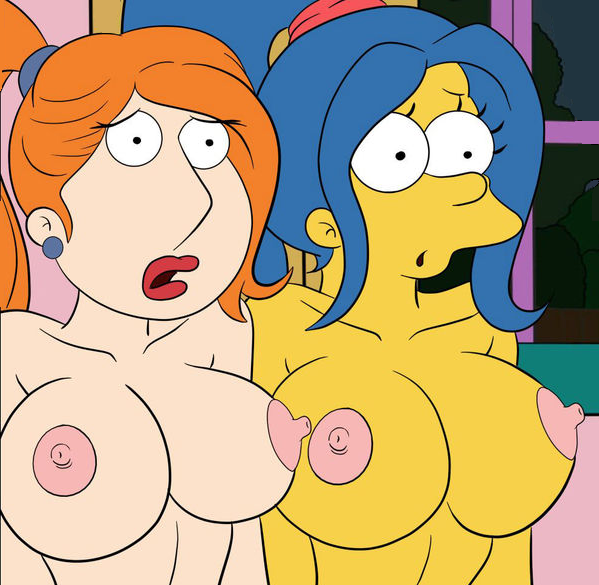 2girls alternate_breast_size breasts croc_(artist) crossover family_guy female female_only large_breasts lesbian lois_griffin marge_simpson multiple_girls nipples the_simpsons