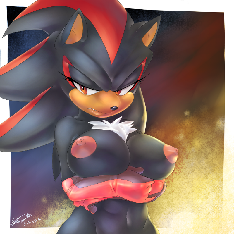anthro, breasts, elbow gloves, female, furry, gloves, hedgehog, latex, latex gloves, nipples, rule 63, sega, shade the hedgehog, shadow the hedgehog, soina, sonic (series), sonic the hedgehog (series)