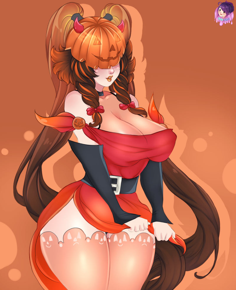 alternate costume, brown hair, law-zilla, nox (smite), smite, tied hair, twintails