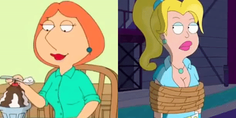 accurate art style, american dad, animated, big breasts, blonde hair, breast expansion, breast growth, breast growth (enlargement), breasts, clothed female, expansion, family guy, female, female focus, female only, francine smith, lois griffin, long hair, mature, mature female, official art, red hair, screencap, short hair, tagme