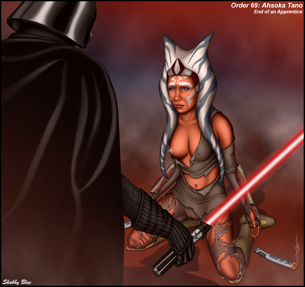 1boy 1girls ahsoka_tano anakin_skywalker areola arm_warmers armor armwear black_border black_clothing blue_eyes bodily_fluids boots border breast_outside breasts broken_sword broken_weapon bulge cameltoe cape clothed clothed_female clothed_male clothing collarbone crying crying_with_eyes_open darth_vader defeated defeated_heroine english_text eyelashes eyes facial_markings fight fingerless_gloves footwear fully_clothed gloves hands headband headgear helmet holding_object holding_sword holding_weapon horn interspecies jedi knee_boots kneeling knees laser lightsaber lightsaber_hilt lips lipstick long_gloves looking_at_another looking_down looking_down_at_partner malachor markings medium_breasts melee_weapon midriff navel nipple nipples on_floor open_eyes orange_body orange_skin order_69 red_background red_lightsaber red_lipstick revealing_clothes sad science_fiction shabby_blue shoes signature sith smoke spread_arms standing star_wars star_wars_rebels sword tears tentacle tentacle_hair text title togruta torn_clothes vambraces wardrobe_malfunction watermark weapon white_markings white_nipples