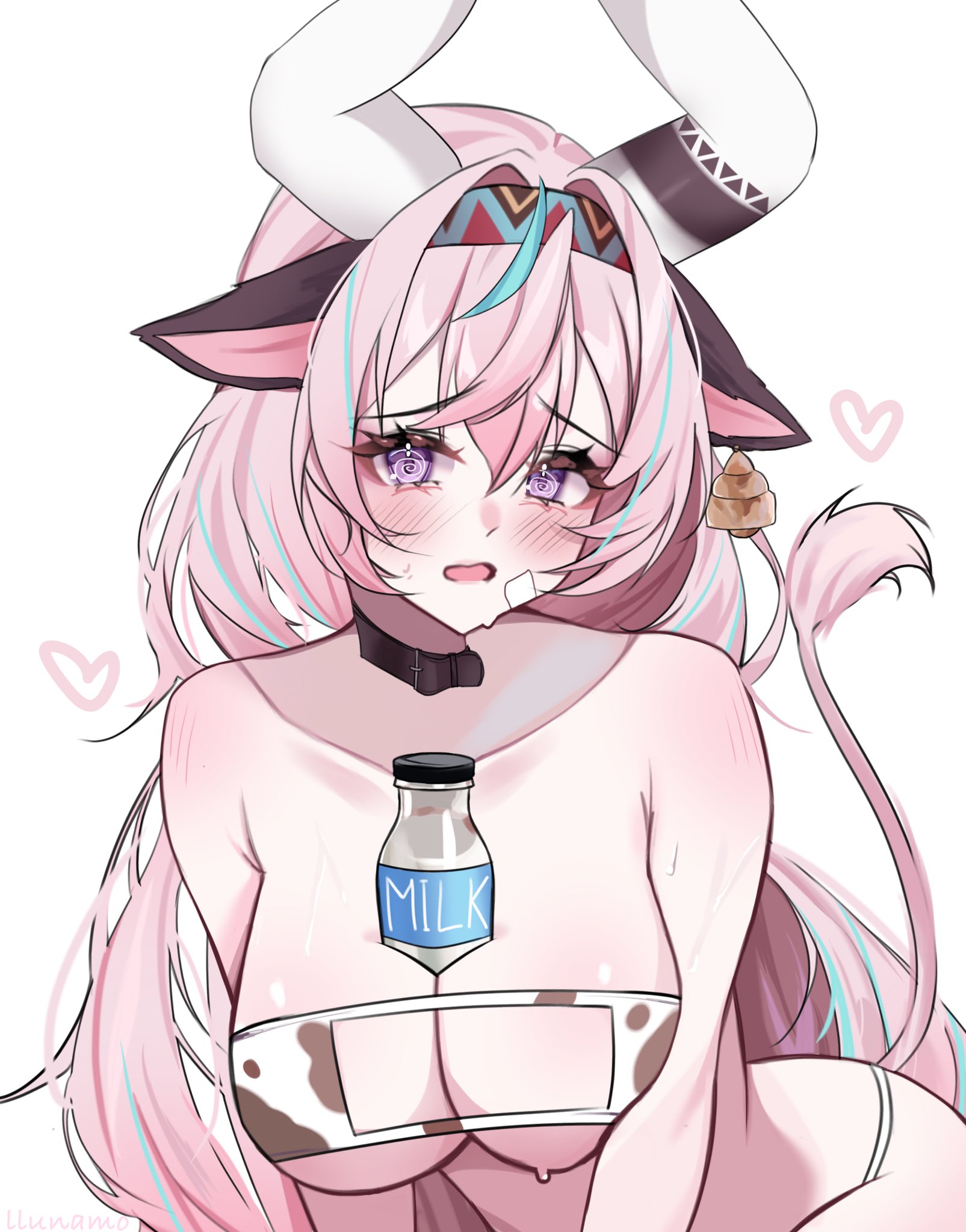 artist request, cow girl, cow print, eyepatch bikini, female, female only, genshin impact, horns, source request, thick, thick thighs, varesa (genshin impact)