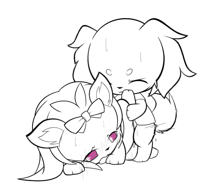 blush bow canine closed_eyes cum female fluffy fluffy_tail jewelpet jewelpet_(series) jewelpet_(species) kris_(jewelpet) long_ears male mammal penetration purple_eyes sanrio sega sega_fave sega_toys sex sketch straight sweat topaz_(jewelpet)