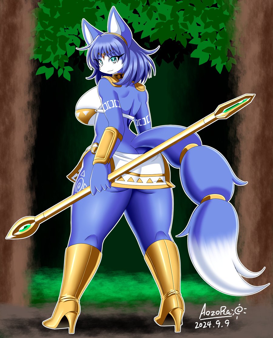 aozora_(tasogare_aozora) bra female furry high_heel_boots krystal krystal_(star_fox) loincloth nintendo staff star_fox