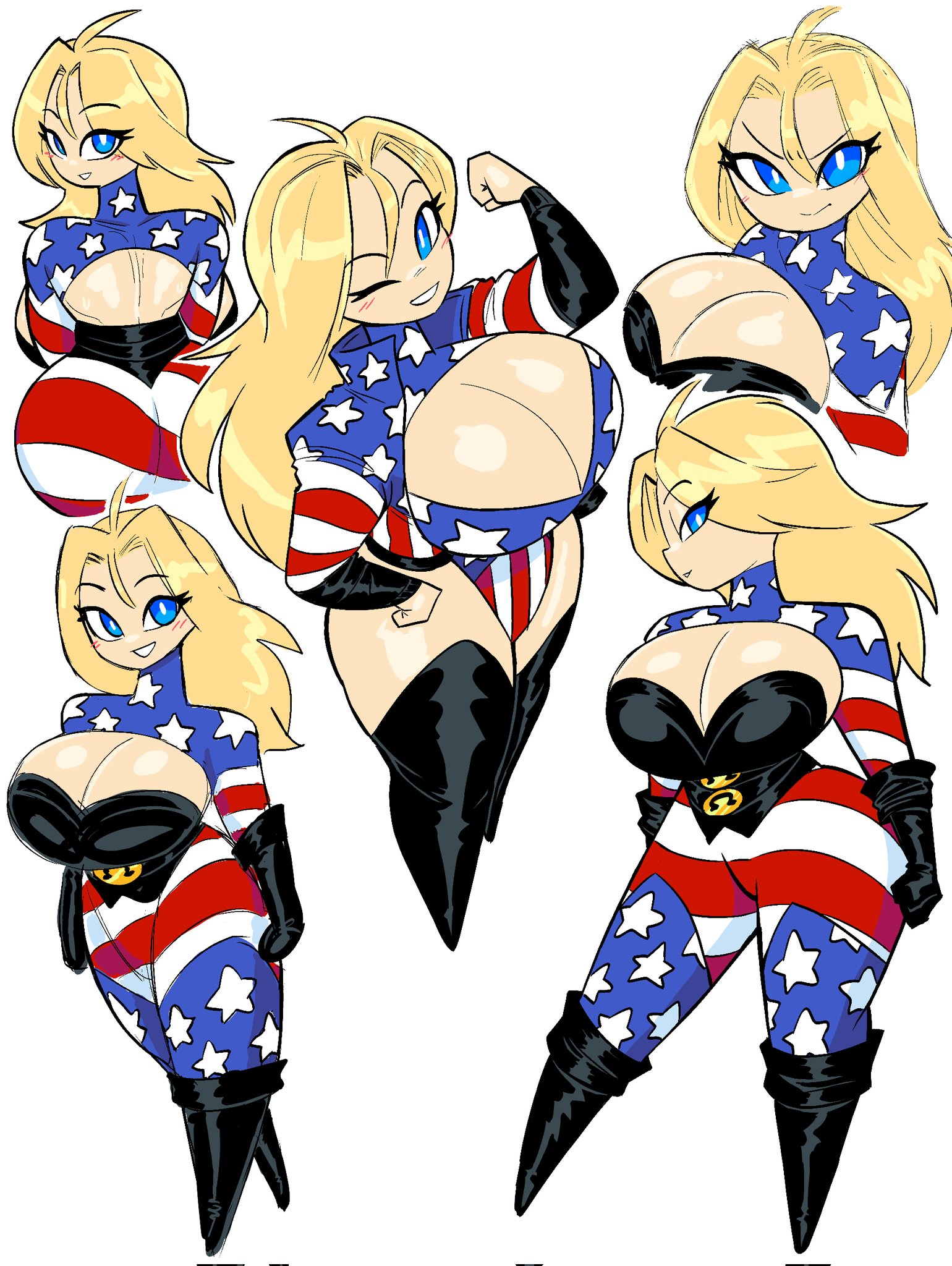 1girls, blonde hair, bodysuit, breasts, female, huge breasts, ilikestuffdoyou, patriotika, tagme, theguywhodrawsalot