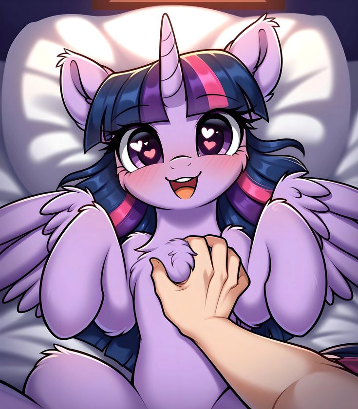 ai_generated equine feral friendship_is_magic happy hasbro heart-shaped_pupils midnight_dashie my_little_pony pillow pinned pinned_down twilight_sparkle_(mlp)