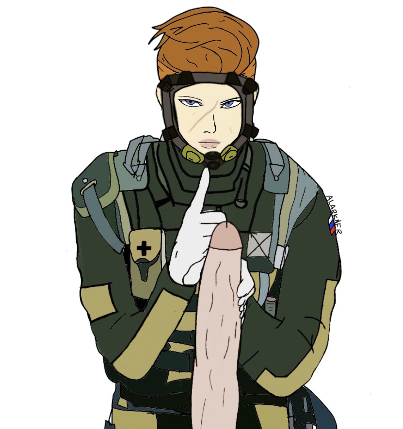 blue_eyes eye_contact finka_(rainbow_six) handjob looking_at_viewer orange_hair rainbow_six_siege