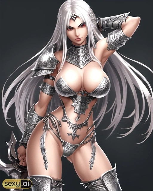 1girls ai_generated ai_mirror big_breasts oc red_sonja_(cosplay) sexy.ai silver_hair tagme