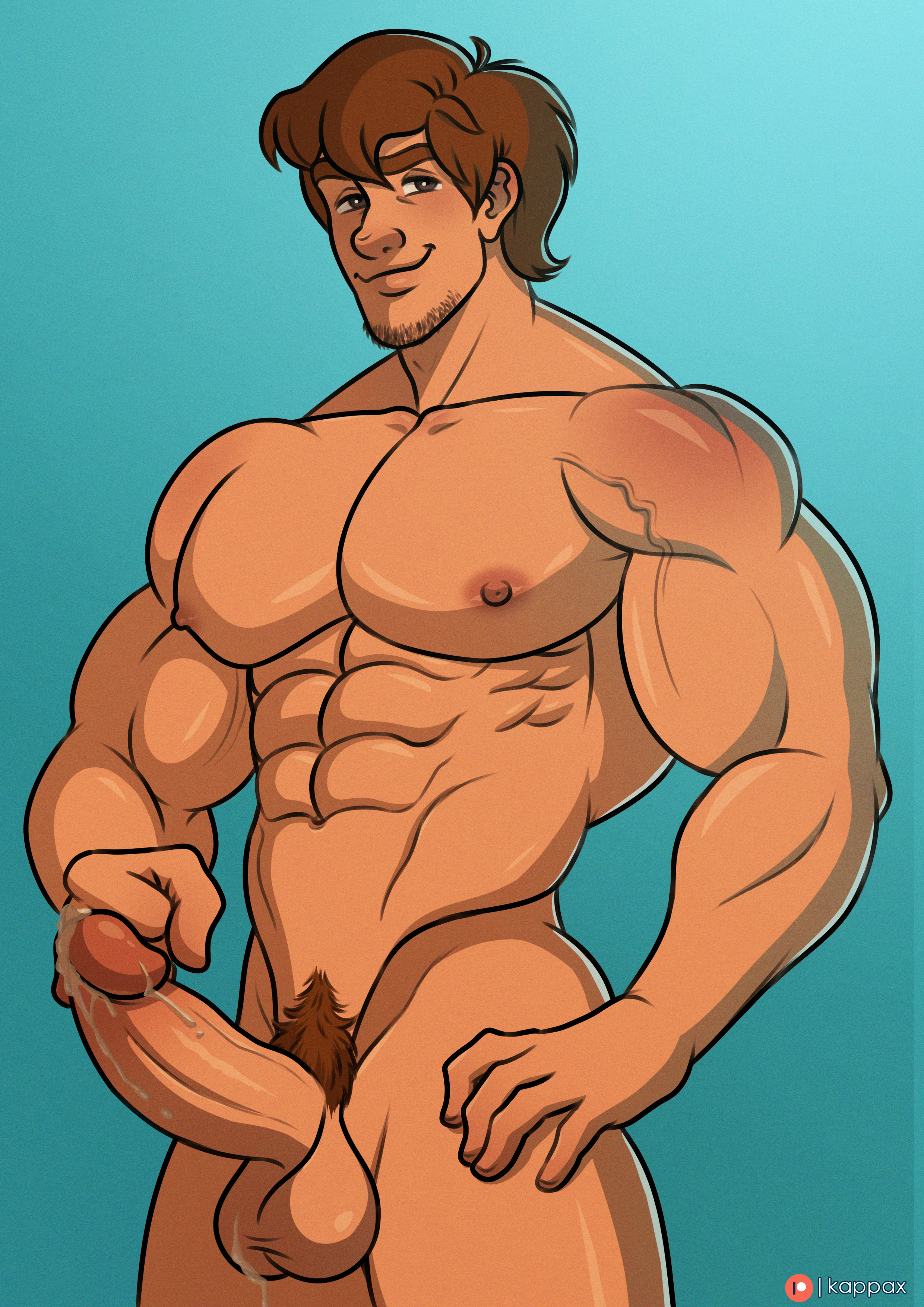 1boy, abs, balls, bara, beard, biceps, big muscles, big penis, brown hair, chest, cum, cum on penis, cumdrip, daddy, ejaculation, erection, facial hair, gay, genitals, huge cock, human, human only, kappax, large penis, light skin, light-skinned male, male, male nipples, male only, mammal, masculine male, mature, mature male, muscles, nipples, nude, nude male, pecs, penis, pubes, pubic hair, scooby-doo, semen, shaggy rogers, smile, solo, solo male, testicles, yaoi