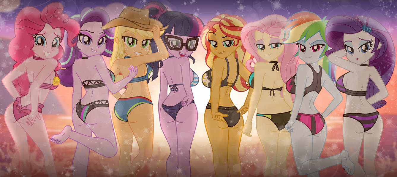 2010s applejack_(eg) aqua_eyes armpits artist_request ass ass_cleavage ass_focus bare_arms bare_back bare_legs bare_midriff bare_shoulders bare_thighs beach beach_background belly_button bikini bikini_bottom bikini_top black_bikini black_bikini_bottom black_bikini_top blonde_hair blue_bikini blue_bikini_bottom blue_bikini_top blue_eyes blue_eyeshadow breasts butterfly_hair_ornament cleavage diamond_hair_ornament equestria_girls eyeshadow face_freckles female female_only fluttershy_(eg) freckles friendship_is_magic green_eyes green_highlights hair_ornament hasbro looking_at_viewer magenta_eyes midriff multiple_girls my_little_pony my_little_pony_equestria_girls navel pink_bikini pink_bikini_bottom pink_bikini_top pink_eyeshadow pink_hair pink_highlights pinkie_pie_(eg) purple_bikini purple_bikini_bottom purple_bikini_top purple_eyes purple_hair rainbow_bikini rainbow_dash_(eg) rainbow_hair rarity_(eg) red_hair sci-twi seaside sparkle sparkles starlight_glimmer_(eg) striped_bikini striped_bikini_top sun_bikini sunset sunset_shimmer underboob yellow_highlights yellow_ribbon