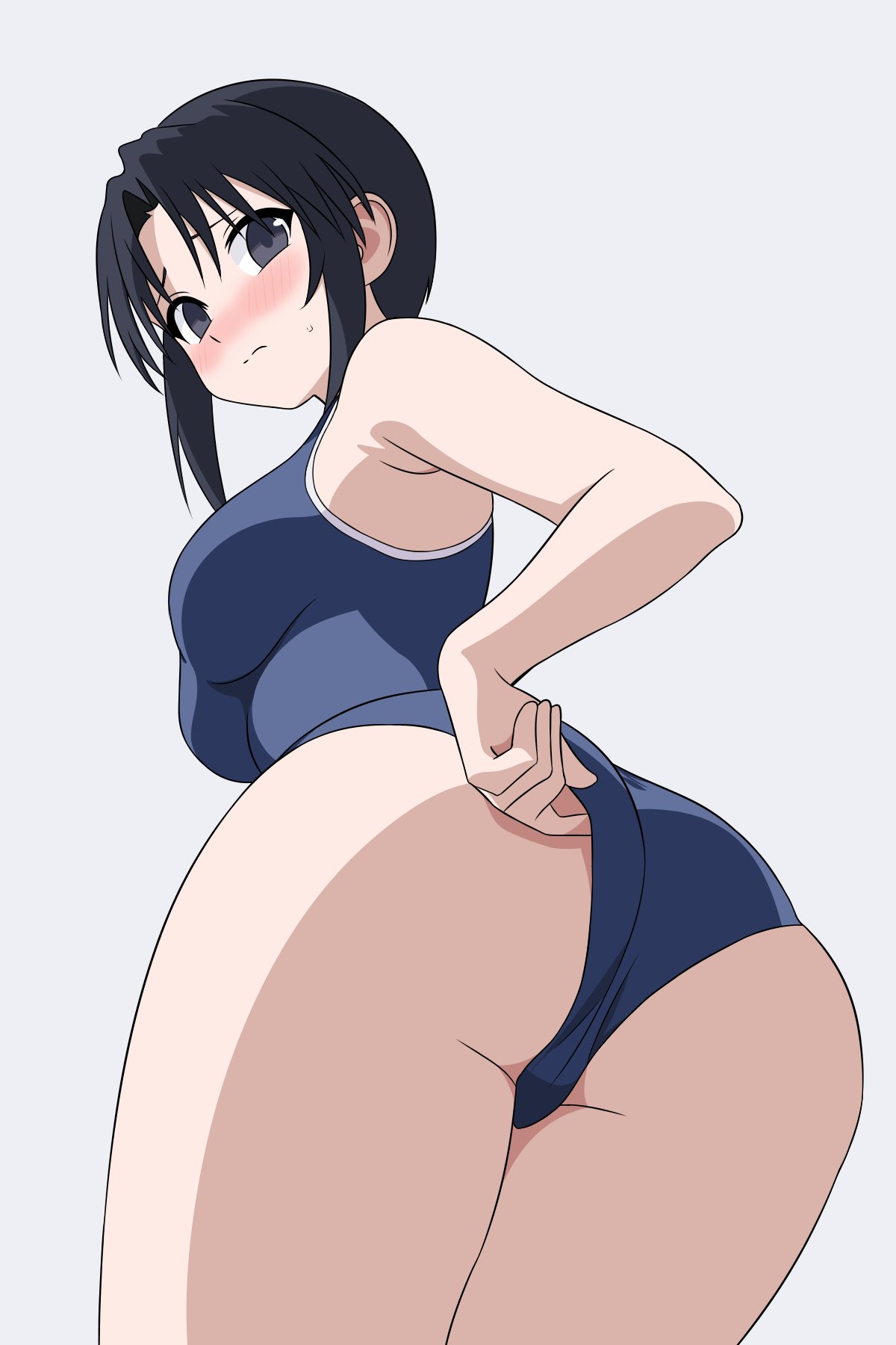 azumanga daiou, blue one-piece swimsuit, breasts, female, nyamo minamo kurosawa, one-piece swimsuit, shinyy luna