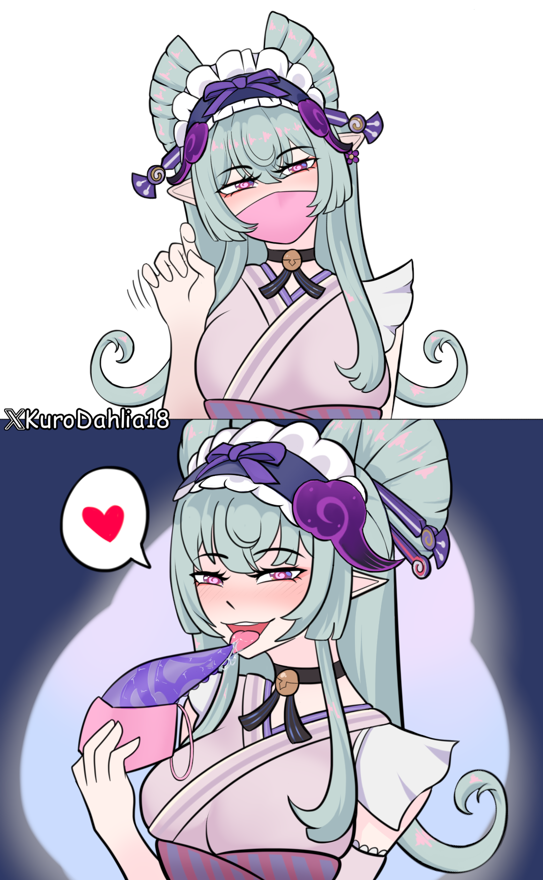1girls, clothed, deepthroat, dildo, dildo in mouth, dildo mask, female, genshin impact, imminent oral, kimono, kurodahlia18, mask, mouth mask, oral, solo, solo female, solo focus, tentacle, tentacle in mouth, yumemizuki mizuki