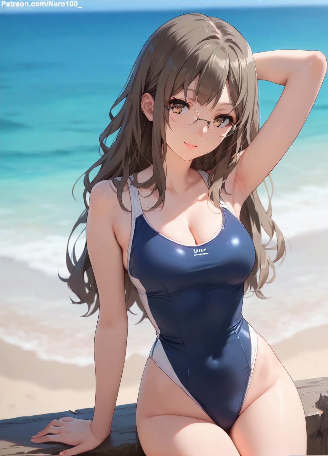 1girls 2d ai_generated areolae arm_up armpit armpits bare_arms big_breasts breasts chest cleavage curvy curvy_figure cute cute_face detailed eyelashes eyeshadow female female_only fit fit_female focus futaba_rio glasses hair high_quality large_breasts legs light-skinned_female light_brown_hair light_skin lips lipstick long_hair looking_at_viewer makeup mascara nero100 outdoors outside pale-skinned_female pale_skin perky_breasts posing seductive seductive_look seishun_buta_yarou_wa_bunny_girl_senpai_no_yume_wo_minai stable_diffusion swimsuit swimwear tagme thighs thin_waist