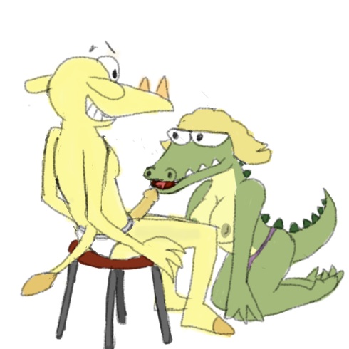 alligator anthro breasts briefs camp_lazlo cartoon_network clam clam_(camp_lazlo) female gretchen_(camp_lazlo) interspecies male nipples panties penis rhinoceros straight underwear white_background