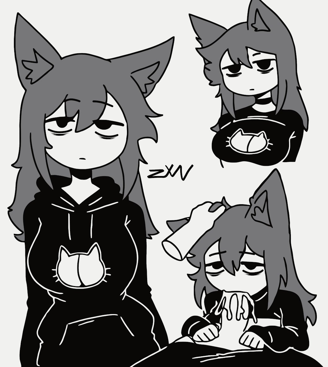 cat_ears cum_in_mouth eye_bags oc original_character sucking_penis zvyy