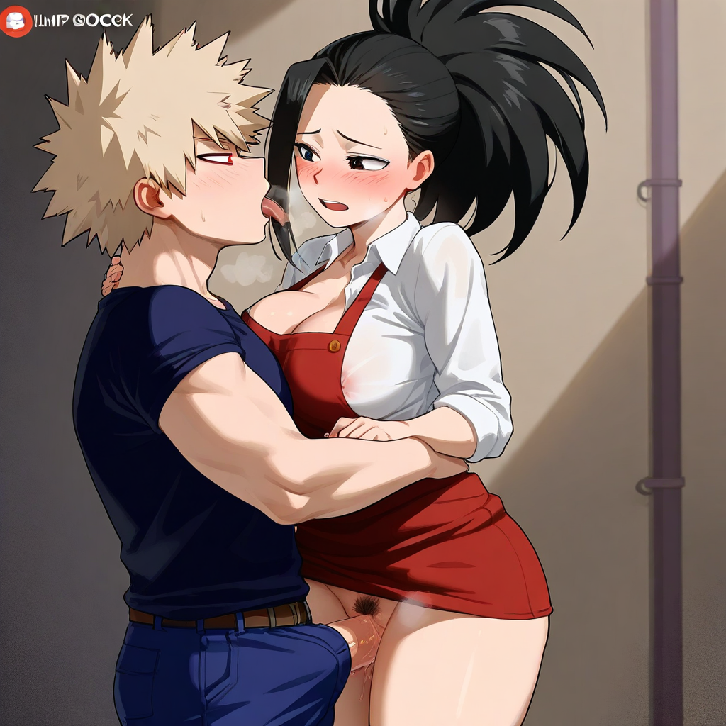 1boy 1girls ai_generated boku_no_hero_academia couple katsuki_bakugou my_hero_academia sensual yaoyorozu_momo