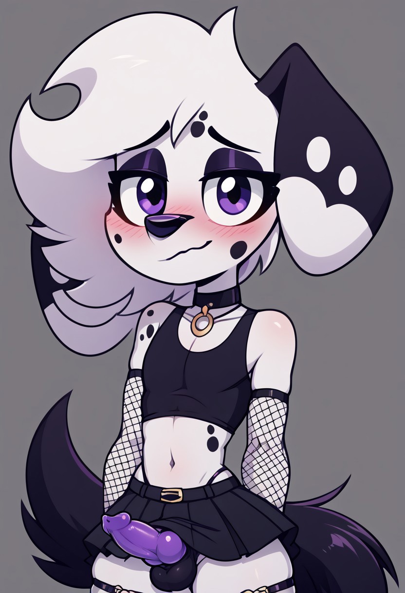 101_dalmatian_street 101_dalmatians ai_generated canid canine canine_penis canis crop_top disney femboy futanari futanari penis skirt vanny_(101_dalmatians) vanny_(whistlerarts29)
