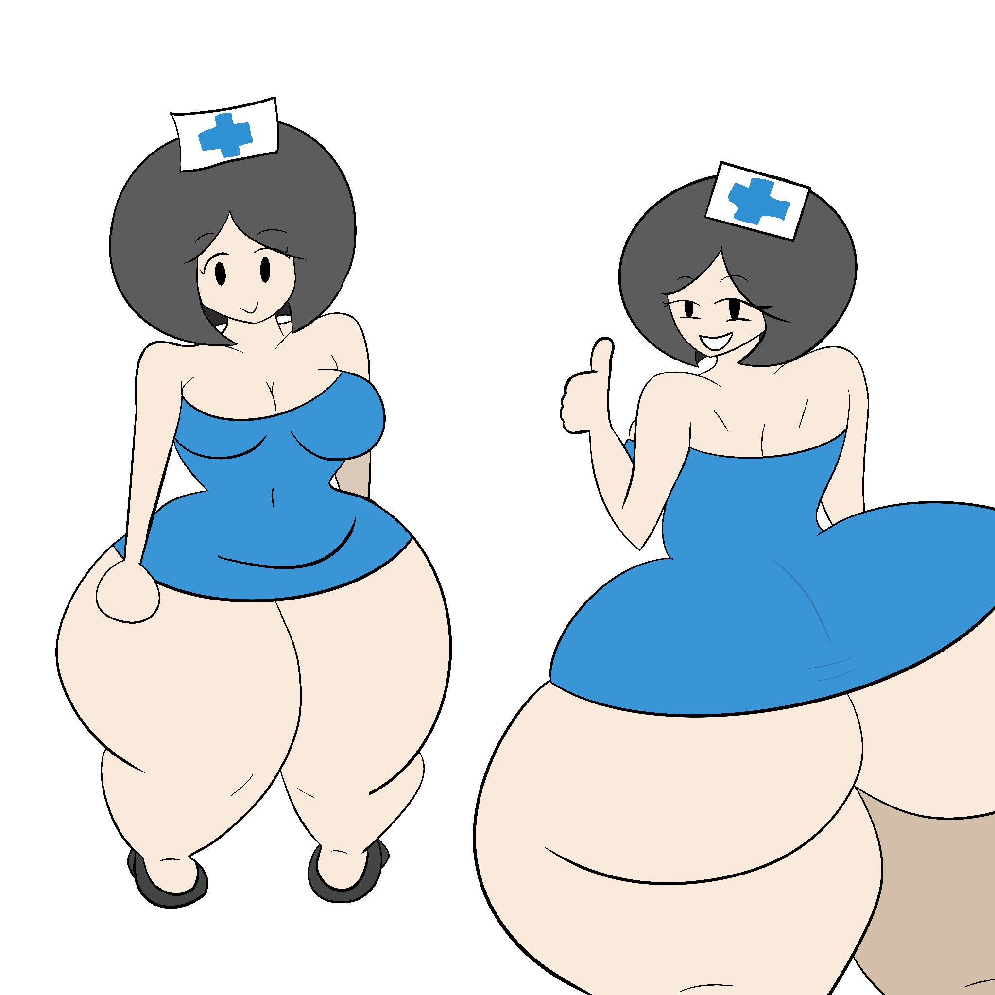 1girls, 2d, ass, big ass, big boobs, big breasts, breasts, color, curvydoodles, dress, fanart, female, giant ass, huge ass, huge butt, huge thighs, mona (doctorloops), nurse, nurse cap, nurse clothing, nurse uniform, oc, short dress, solo, solo female, solo focus, thick, thick ass, thick legs, thick thighs, thumbs up, veronica and mona, voluptuous, voluptuous female, wide hips