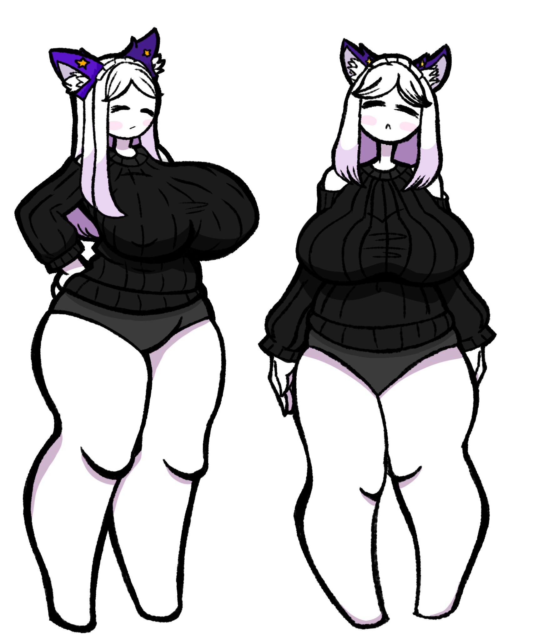 1girls, big breasts, blush, breasts, cleavage, clothed, clothing, ear, female, hair, heart, milkshake (tacat), tacat, tagme, thick thighs, thighs, white hair, wide hips