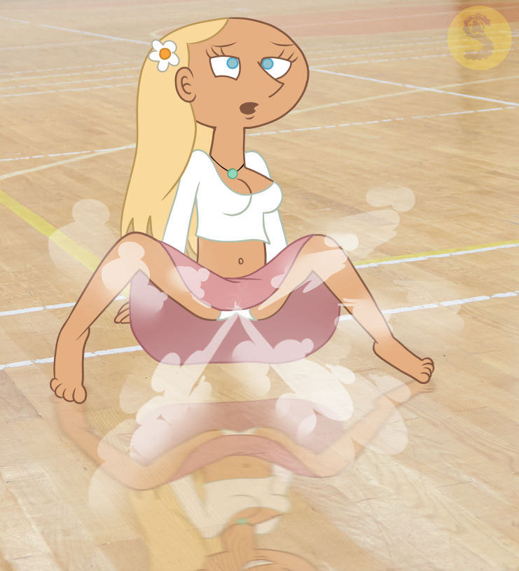 1girls 2025 4_fingers 4_toes barefoot bellybutton blonde_female blonde_hair blue_eyes cleavage colored colored_outline fart fart_fetish farting female flower_in_hair gym long_hair long_hair_female miracle_grohe nervous onomatopoeia photo_background photorealistic pink_skirt reflection relieved sit_down_shut_up sitting smiling solo_female solo_focus spread_legs stinkify style_parody tank_top upskirt watermark white_panties white_shirt white_skin
