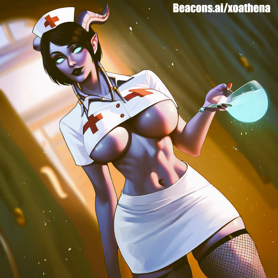 ai_generated demon_girl draenei draenei_female draenei_paladin female goddess graenei horns nurse nurse_uniform reincarnation tiefling tiefling_girl world_of_warcraft xoathena