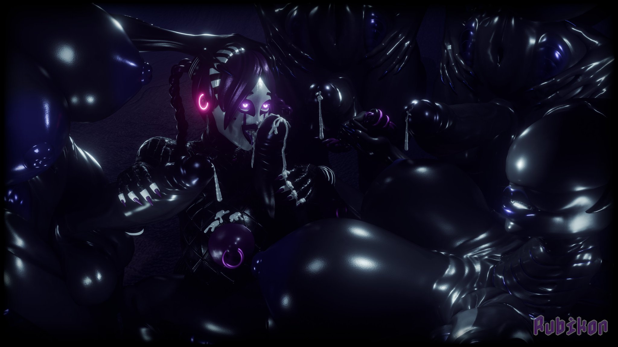 1girls, 3d, 4futas, alien, alien (franchise), alien futa, alien humanoid, alien vs predator, black body, black skin, black-skinned futa, breasts, bust, busty, dark skin, dark-skinned female, dark-skinned futa, dickgirl, dickgirl/female, female, female focus, female/futa, five nights at freddy's, five nights at freddy's 2, futa/female, futanari, hips, hourglass figure, humanoid, intersex, intersex/female, legs, marionette (fnaf), mask, mature, mature female, multiple futa, puppet (fnaf), purple body, purple skin, rubikon (artist), ruby (rubikon), thick, thick legs, thick thighs, thighs, voluptuous, voluptuous female, wide hips, xenomorph