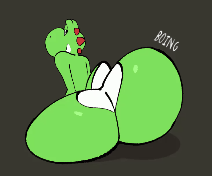 animated anthro ass_focus ass_jiggle bedroom_eyes bouncing_ass femboy green_yoshi jiggle jiggling_ass komdog komponi looking_at_viewer loop looping_animation male mario_(series) nintendo onomatopoeia shaking_butt smile smirk yoshi