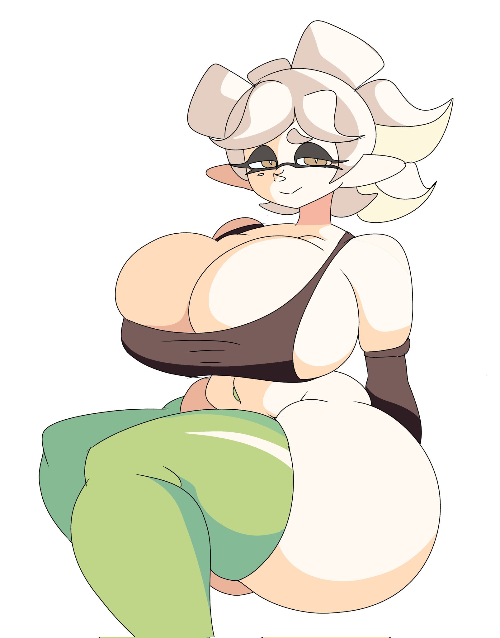 1girls, 2d (artwork), ass, big ass, big breasts, breasts, digital drawing (artwork), digital media (artwork), female, female focus, female only, huge ass, huge breasts, inkling, leggings, legs together, looking at viewer, lotxolt, marie (splatoon), mole under eye, navel, nintendo, sitting, sitting down, skindentation, smile, smiling at viewer, splatoon, splatoon (series), squid sisters, tank top, tentacle hair, thighhighs, yellow eyes