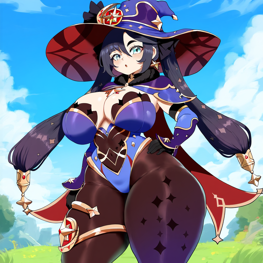 ai_generated ameanon big_breasts breasts genshin_impact hoyoverse huge_breasts large_breasts mihoyo mona_(genshin_impact) thick_thighs wide_hips