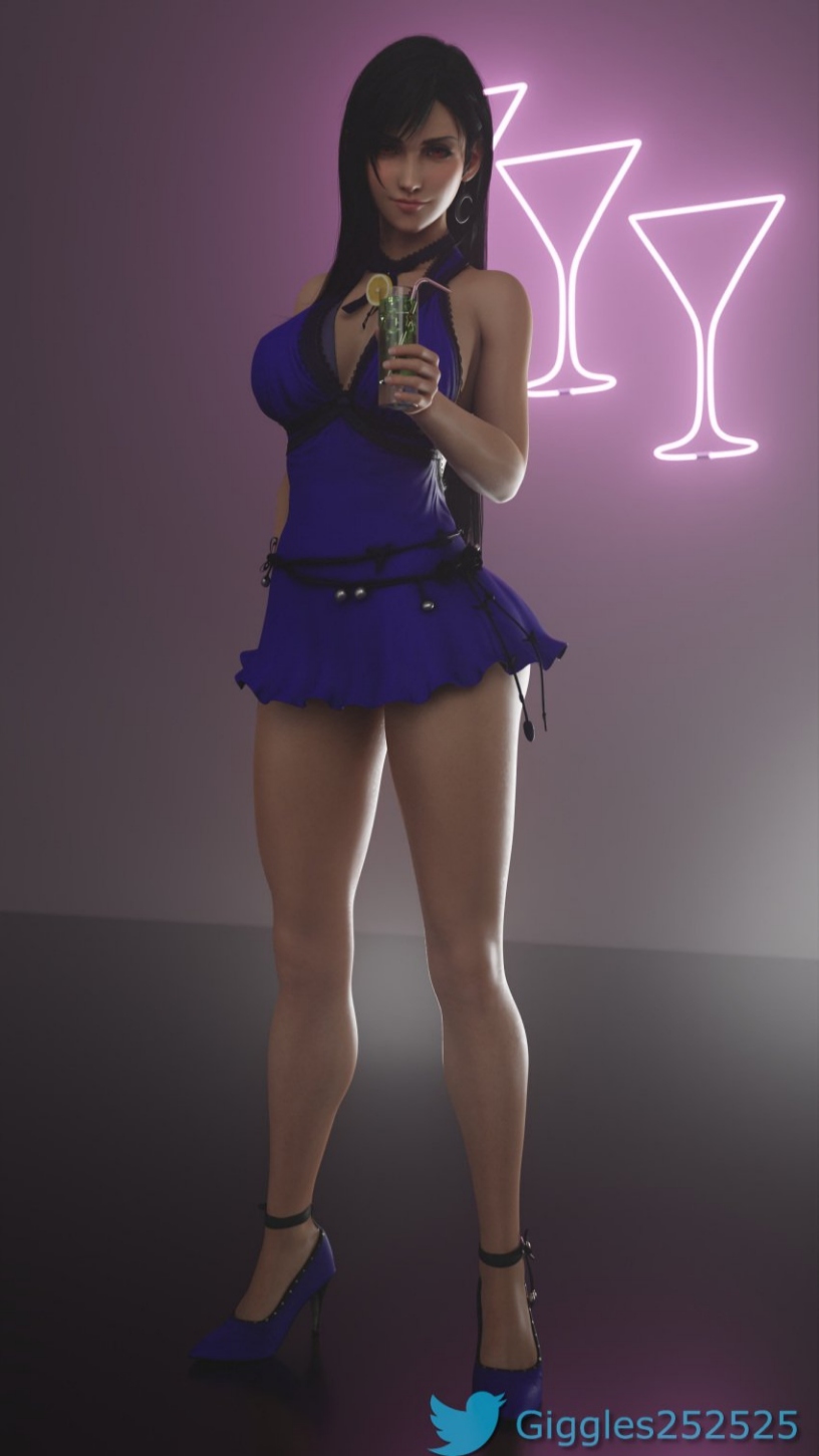 black_hair breasts brown_eyes dress female full_body high_heels lips long_hair solo