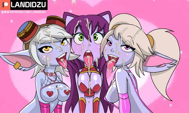 animal ears, cum, cum on face, female, humanoid, landidzu, league of legends, lulu the fae sorceress, poppy, riot games, tagme, tristana, yordle