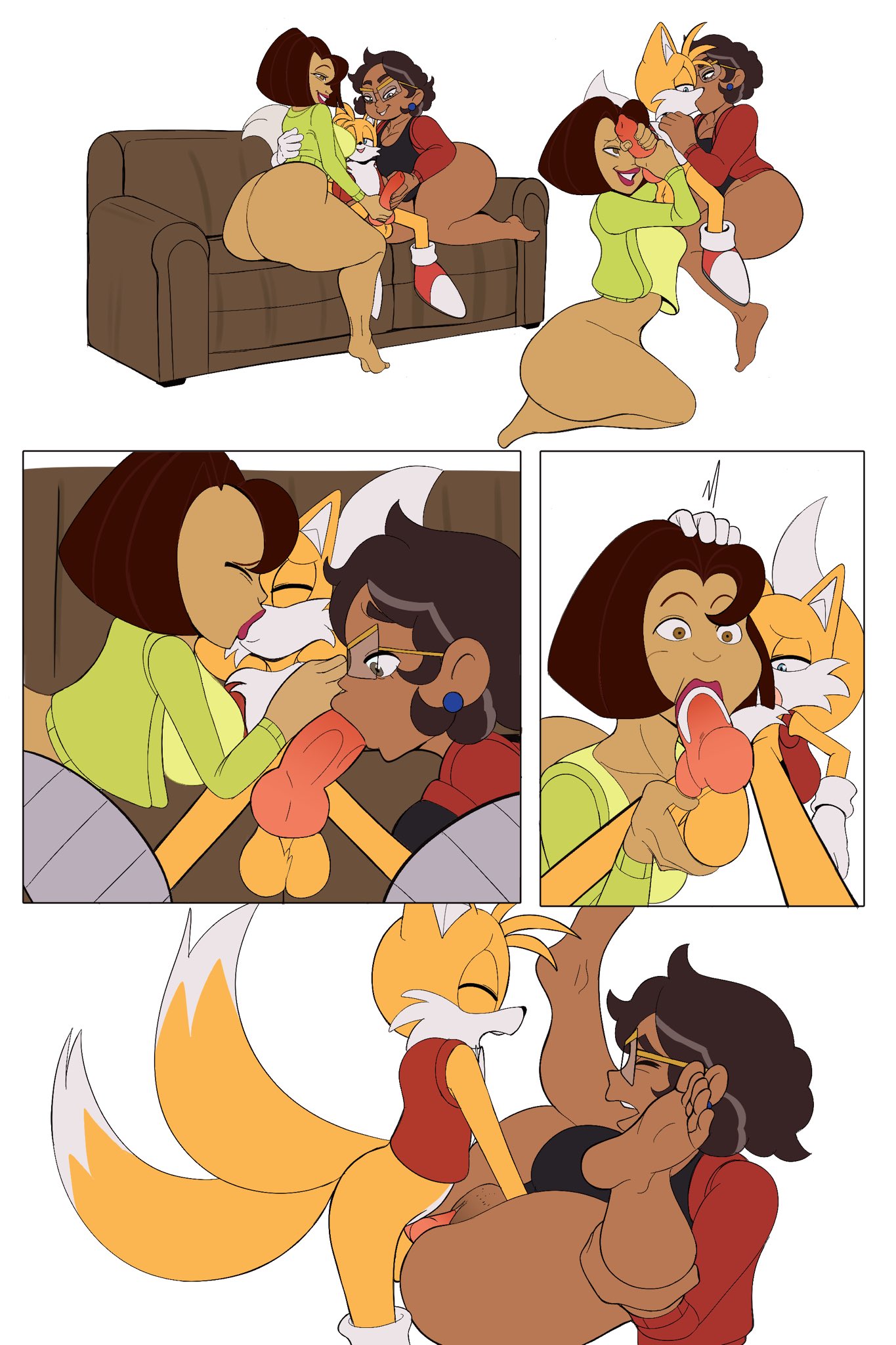 1boy, 2girls, animal genitalia, anthro, anthro on human, anthro penetrating, ass, big ass, big breasts, breasts, camila noceda, crossover, cum in mouth, disney, eastern and western character, feet, female, fox, furry, hereapathy, humanoid, kissing, knot, latina, male anthro/female human, milf, pussy, shorter male, sonic (series), tagme, tails, tails the fox, taller female, the owl house, the proud family, threesome, trio, trudy proud, vaginal penetration, white background