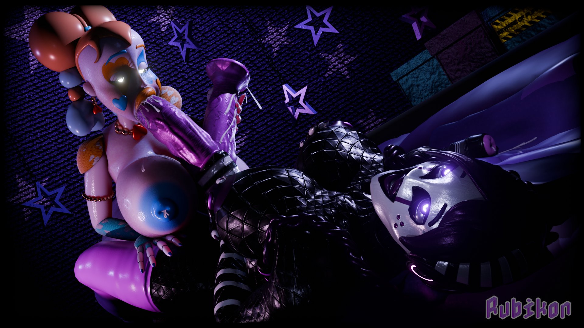 1futa, 1girls, 3d, animatronic, animatronic female, ass, big breasts, black body, black skin, blowjob, blue nipples, breasts, bust, busty, cum, cum in mouth, curvaceous, curvy, curvy figure, dark body, diphallia, diphallism, fellatio, female, female focus, female/futa, five nights at freddy's, five nights at freddy's 2, futa on female, futa with female, futanari, glamorra, glamorra heart, glowing eyes, hips, horsecock, horsecock futa, hourglass figure, huge breasts, huge cock, humanoid, intersex, intersex/female, large breasts, large penis, legs, lying on back, marionette (fnaf), mask, mature, mature female, multi genitalia, multi penis, nipples, original characters, penis, puppet (fnaf), purple body, purple penis, purple skin, rubikon (artist), ruby (rubikon), slim waist, thick, thick hips, thick legs, thick thighs, thighs, voluptuous, voluptuous female, waist, white body, wide hips