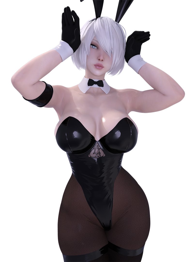 1girls 3d breasts bunnysuit cleavage female female_only huge_breasts large_breasts nier:_automata nier_(series) popogori queen_of_spades revealing_clothes yorha_2b